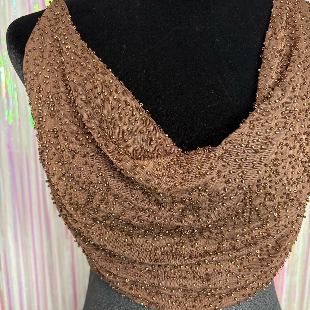 Brown Beaded Cowl Halter Crop Top, Adjustable Straps, Sz M Windsor NWT Y2K Bratz - Picture 5 of 12